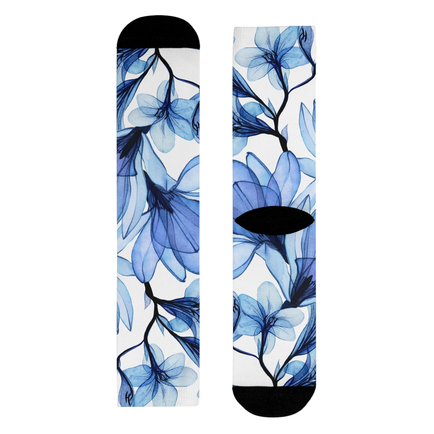 BLUMENMUSTER FLORAL AUßERGEWÖHNLICH • HAPPY SOCKS Crew Socken Blau Weiß mit Motiv