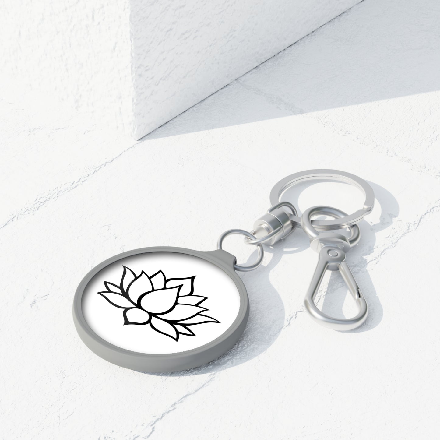 LOTUS ZEICHNUNG MINIMALISITSCH • Edler Luxus Schlüsselanhänger mit Karabiner für Frauen & Männer