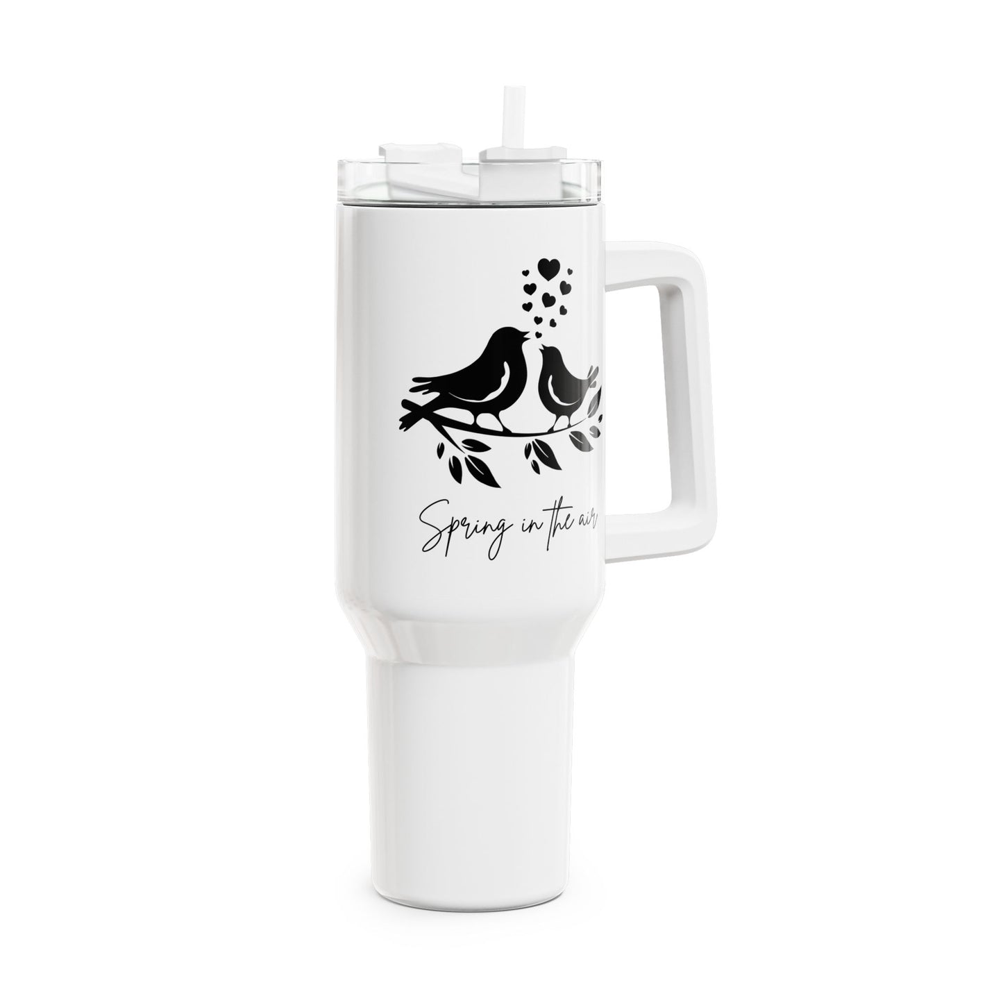 SPRING IS IN THE AIR - VÖGELCHEN VERLIEBT HERZ • Tumbler mit Henkel & Strohhalm • XXL Reisebecher 1,2L