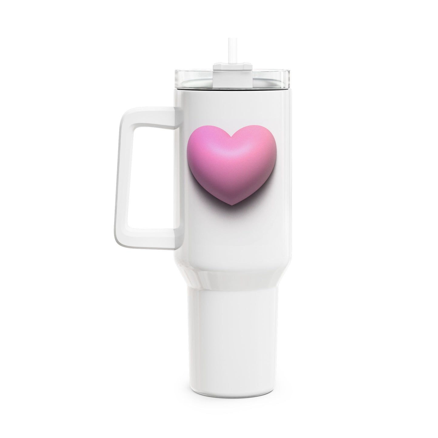 HERZ PINK ROSA PASTELL 3D Illusion  • Tumbler mit Henkel & Strohhalm • XXL Reisebecher 1,2L