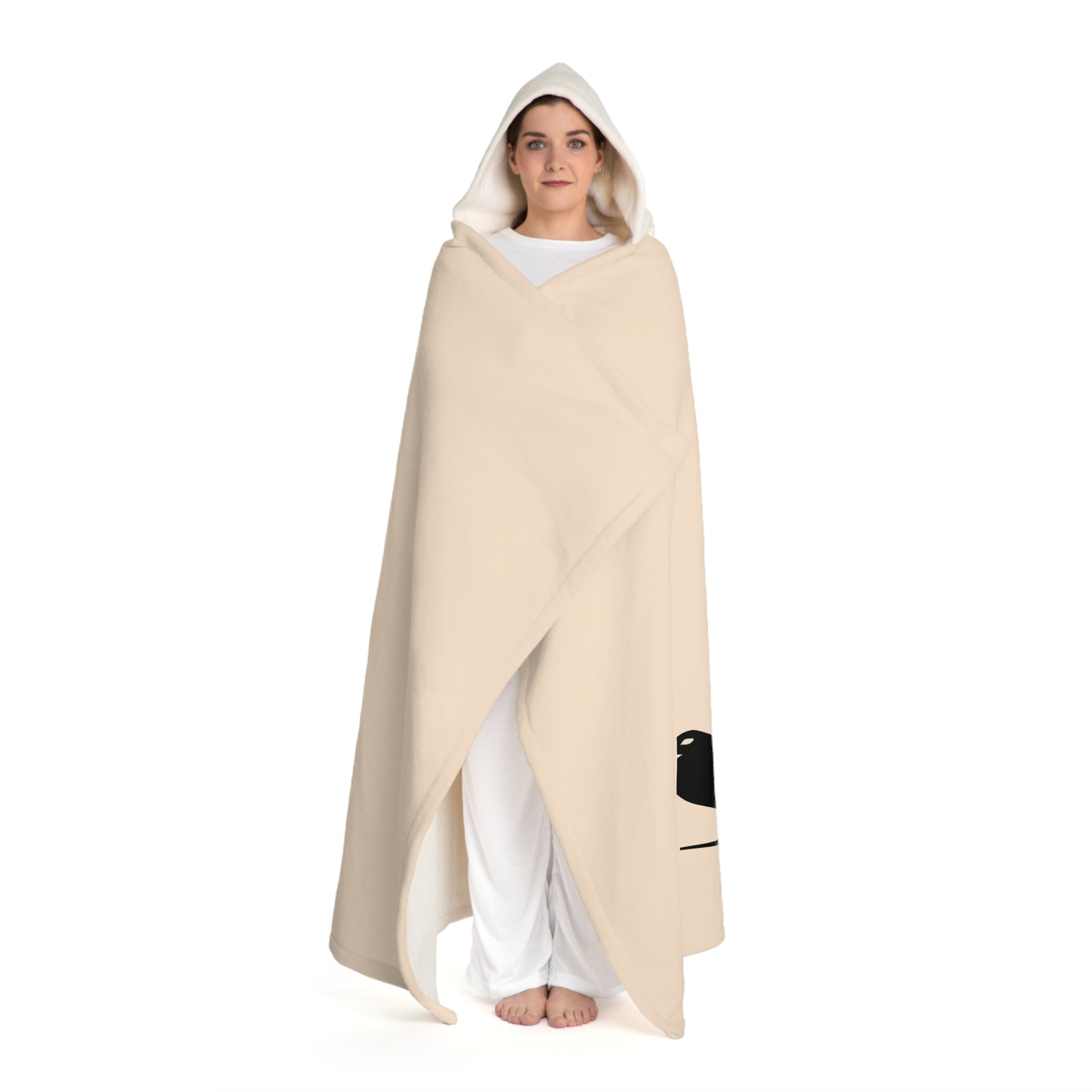 YOGA SCHÖNE FRAU • Kapuzen Kuscheldecke Beige Creme • Wohndecke Sherpa 130cm x 180cm