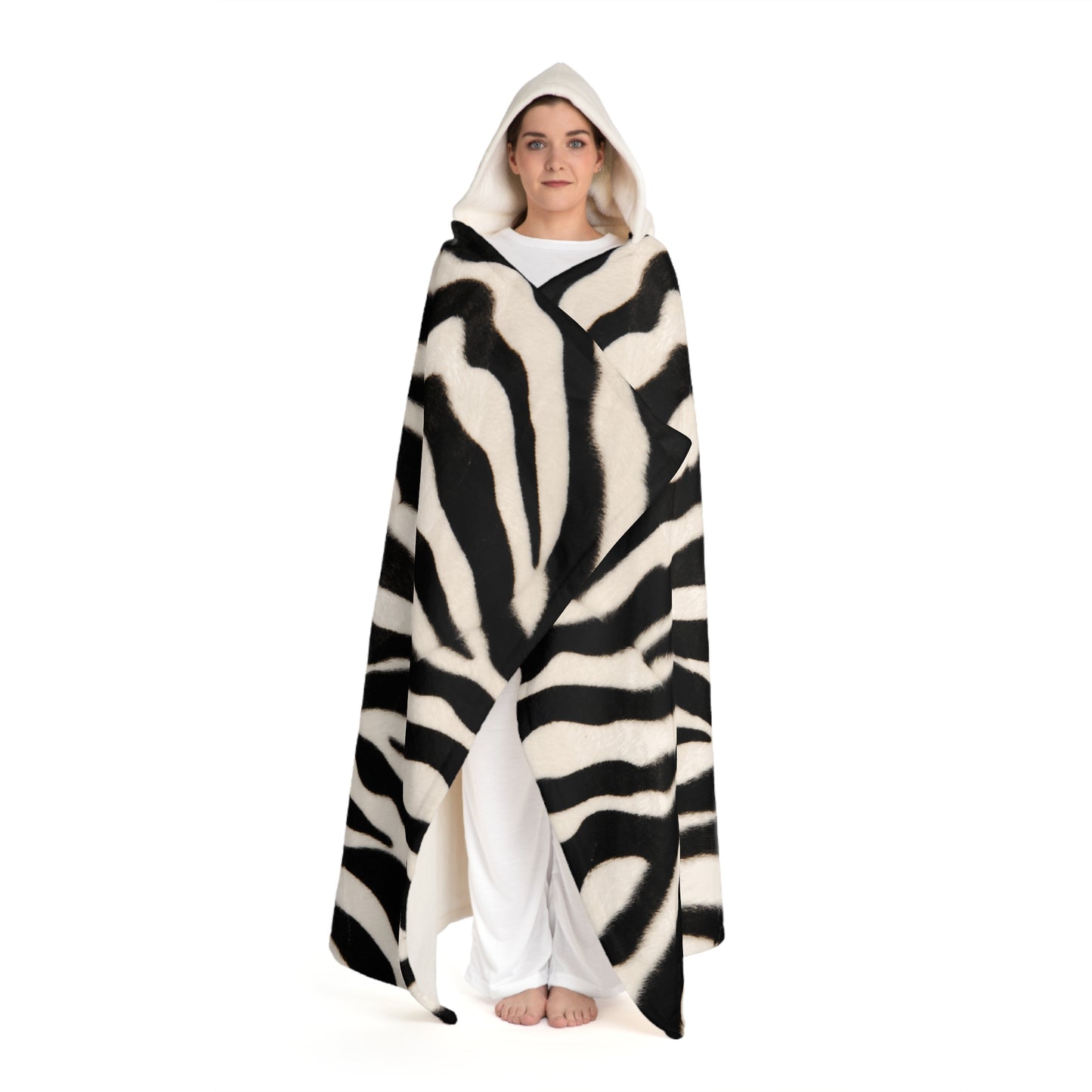 ZEBRA DECKE ZEBRAFELL PRINT AFRIKA TIER • Kapuzen Kuscheldecke Schwarz Weiß • Wohndecke Sherpa 130cm x 180cm