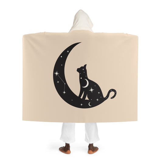 KATZE MOND STERNENHIMMEL • Kapuzen Kuscheldecke Beige Creme • Wohndecke Sherpa 130cm x 180cm