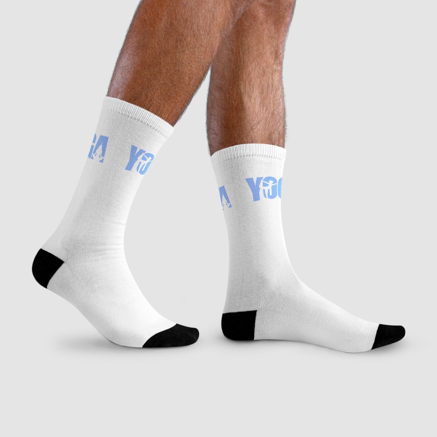 YOGA SCHRIFTZUG HELLBLAU - MIT YOGA POSEN MOTIV • Yoga Liebhaber Meditations- Yogalehrer Geschenkidee • Spirituelle Socken Weiß mit Motiv