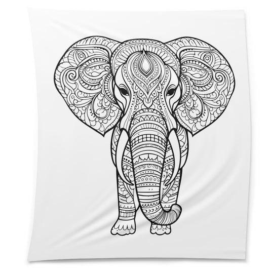 ELEFANT INDISCH MANDALA • Wandtuch • Wandttepich Schwarz Weiß • Wanddekor in v. Größen bis XXL