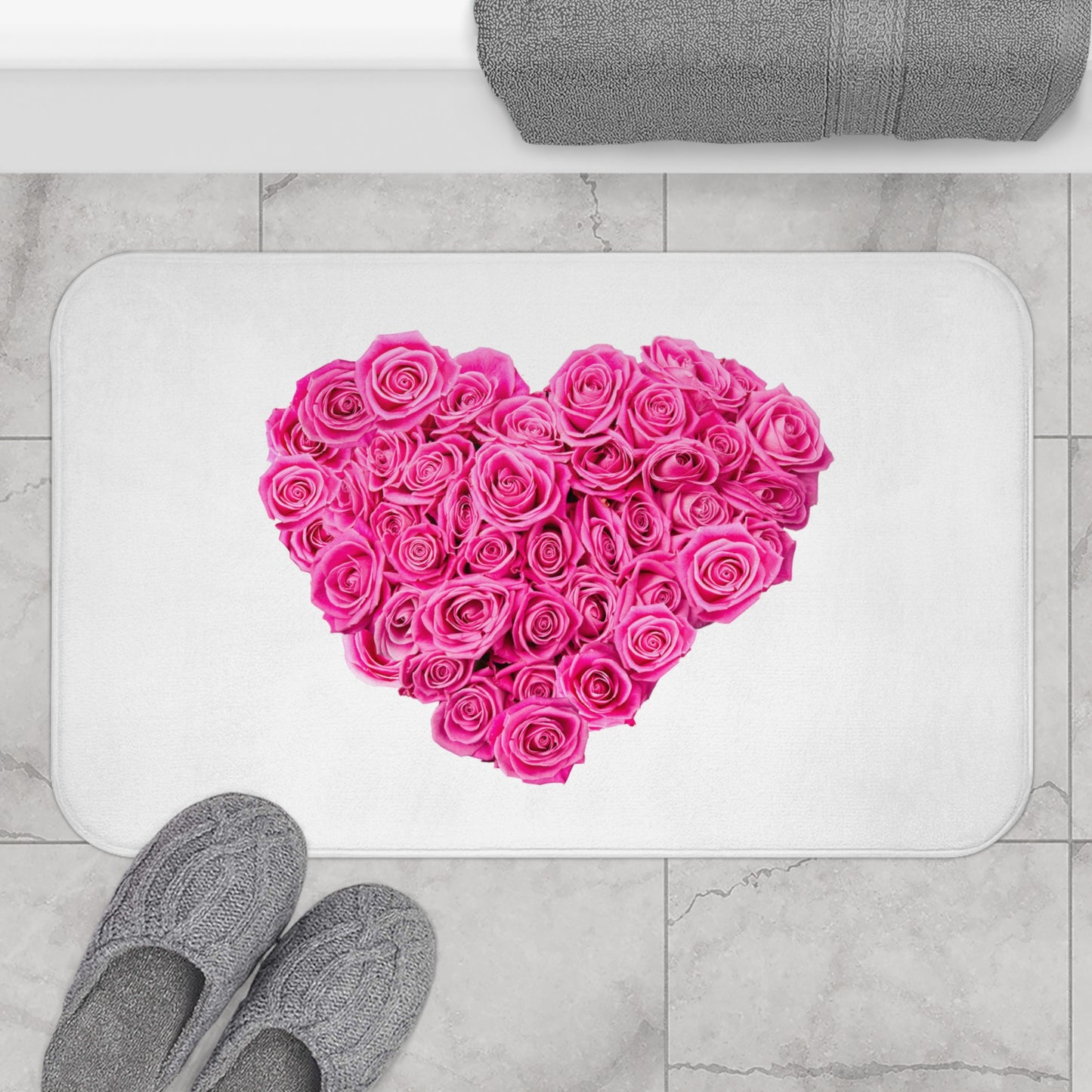 HERZ AUS PINKEN ROSEN BLÜTEN ROSA • Liebesbeweis Geschenk, LOVE Liebesbotschaft ❤️ • Badvorleger / Fussmatte / Badteppich EXTRA Weich • 43 x 61 cm & 53 x 86 cm