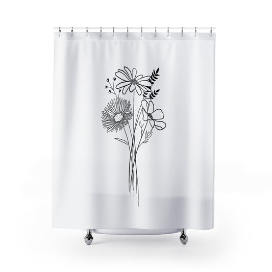 BLUMEN STRAUSS  • Hochwertiger, Schöner Duschvorhang 180x200 cm Weiss