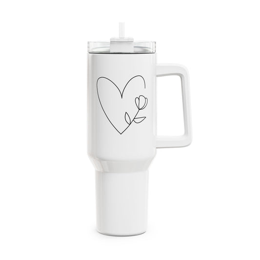 HERZ MIT TULPE • Liebesbeweis Geschenk, LOVE Liebesbotschaft • Tumbler mit Henkel & Strohhalm • XXL Reisebecher 1,2L