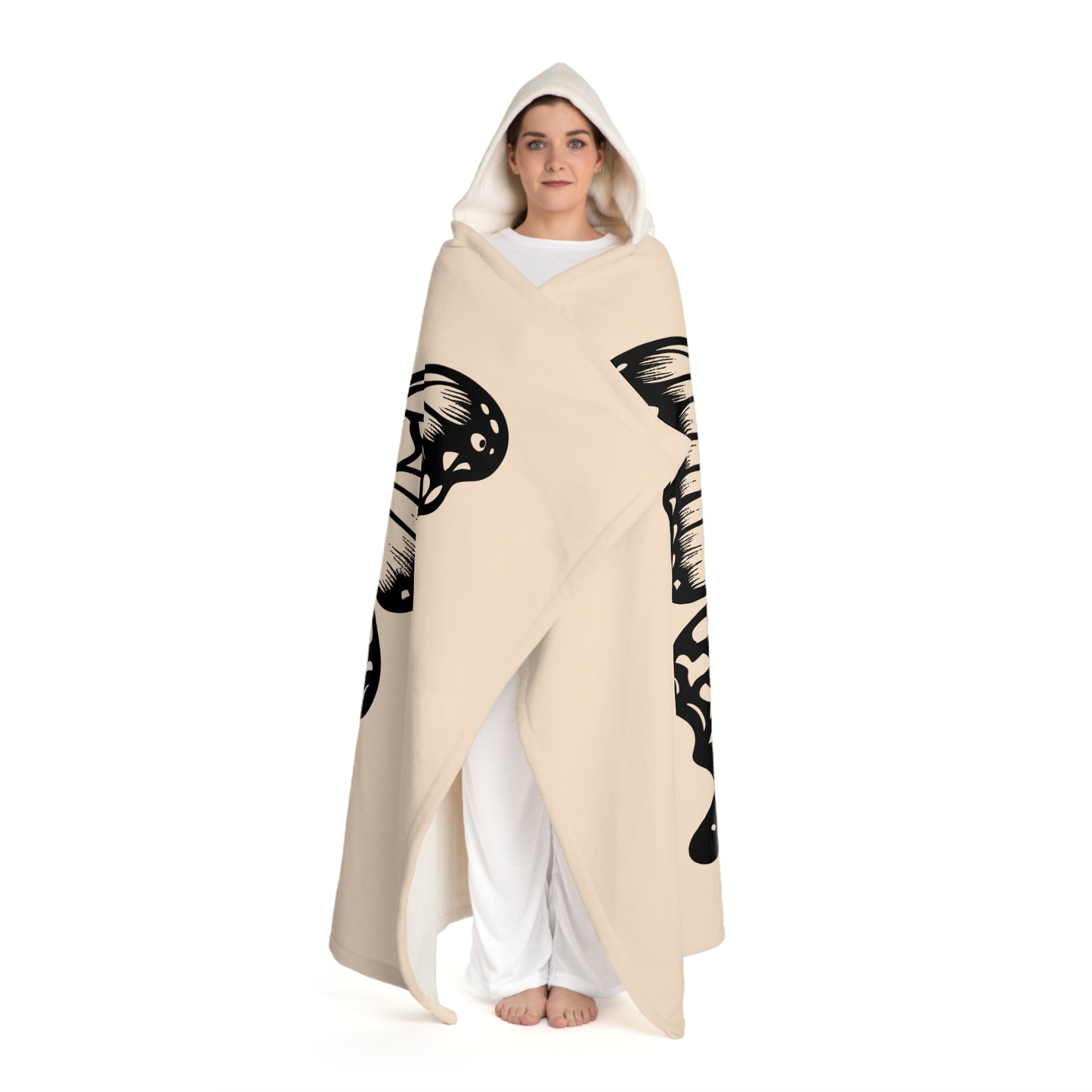SCHMETTERLING BOHO STYLE • Kapuzen Kuscheldecke Beige Creme • Wohndecke Sherpa 130cm x 180cm