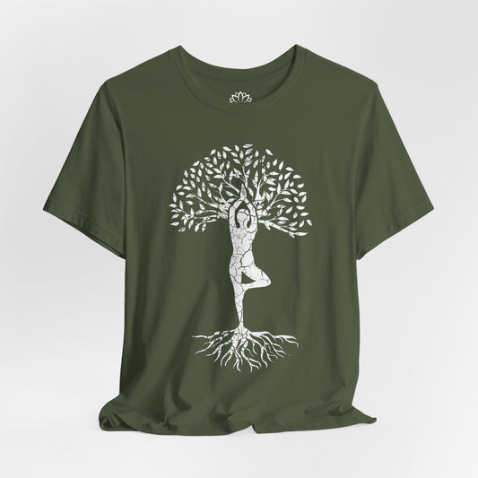 BAUM DES LEBENS VINTAGE RETRO LOOK YOGA POSE ASANA • T-shirt Damen & Herren • Baumwolle 🌿