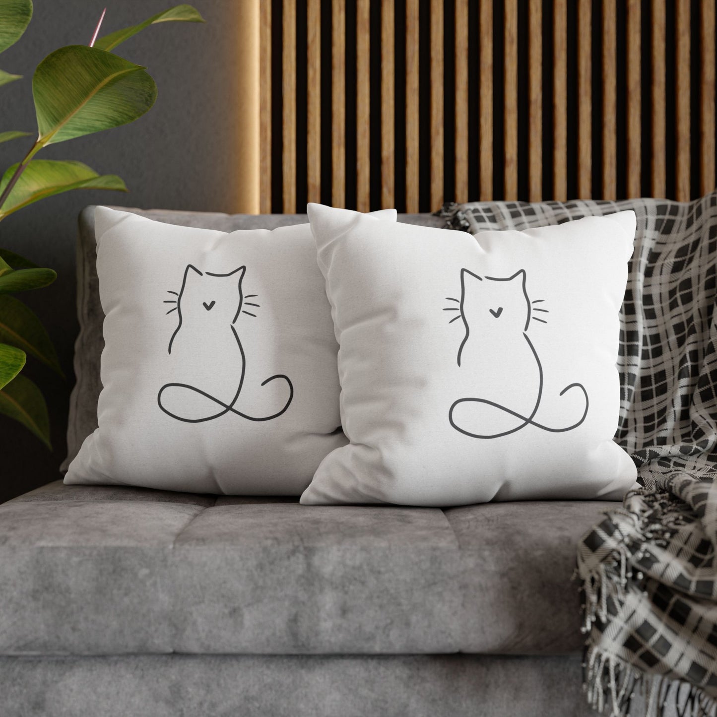 KATZE UNENDLICHKEITSZEICHEN Minimalistisch - Eine-Linie-Zeichnung • Deko Kissenbezug Weiß