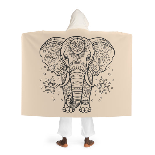 ELEFANT BLUMEN MANDALA • Kapuzen Kuscheldecke Beige Creme • Wohndecke Sherpa 130cm x 180cm