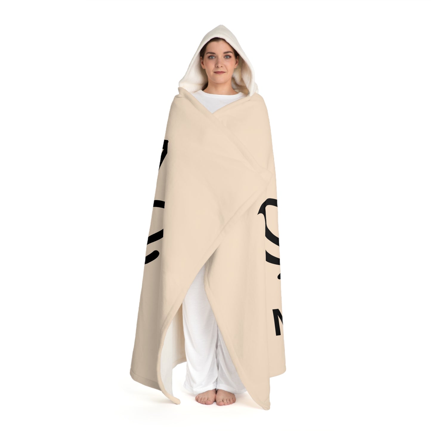 NAMASTE YOGA SPRUCH - Lotusblüte • Kapuzen Kuscheldecke Beige Creme • Wohndecke Sherpa 130cm x 180cm