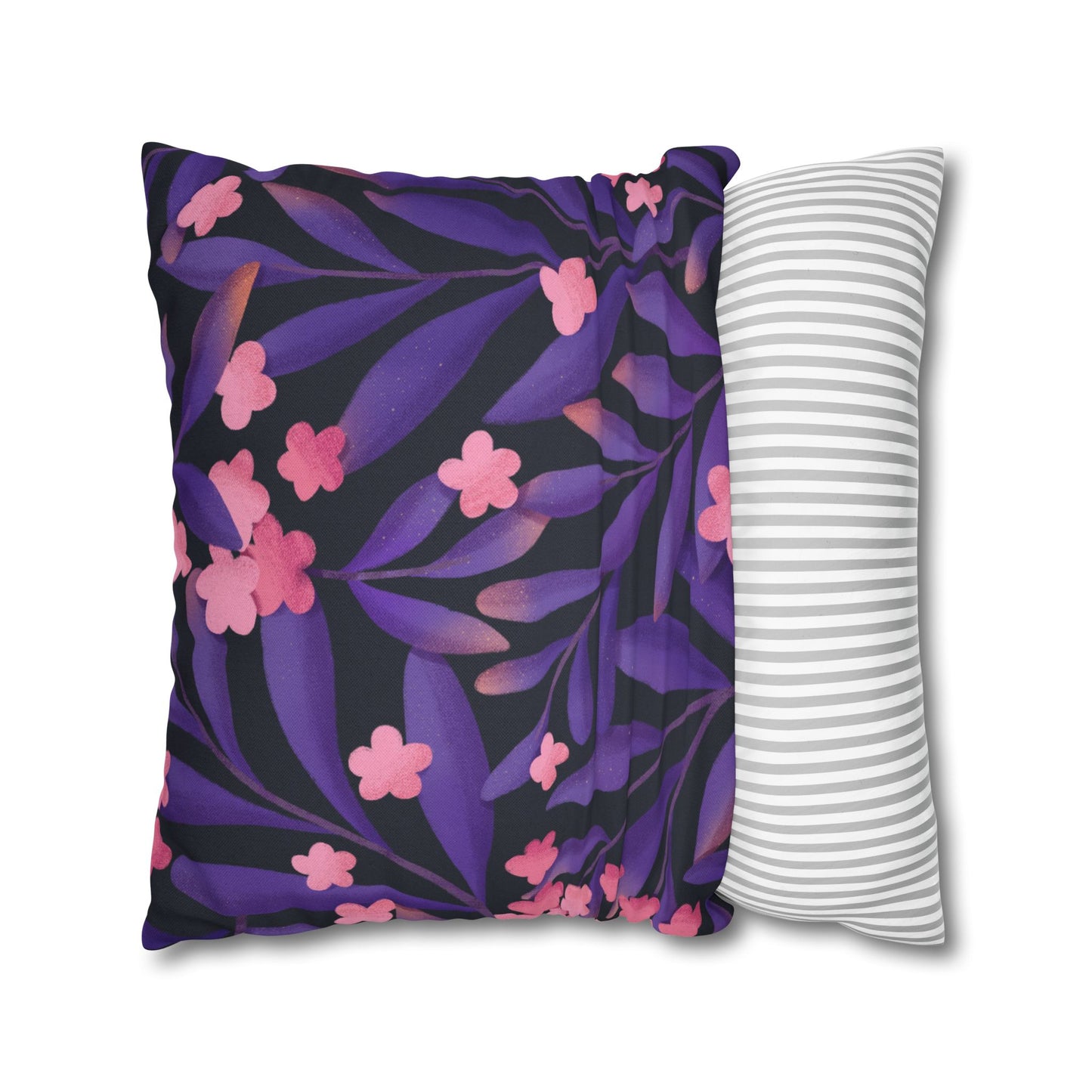 BLÄTTER BLUMEN • Deko Kissenbezug mit Reißverschluss Quadratisch Lila Violet