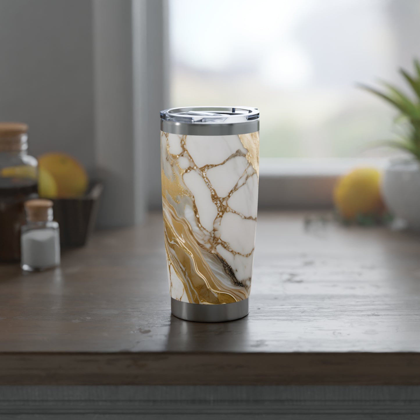 WEIßER MARMOR GOLDENE ADERN LUXUS • Thermo-Reisebecher XL • 590 ml • Tumbler Vagabond