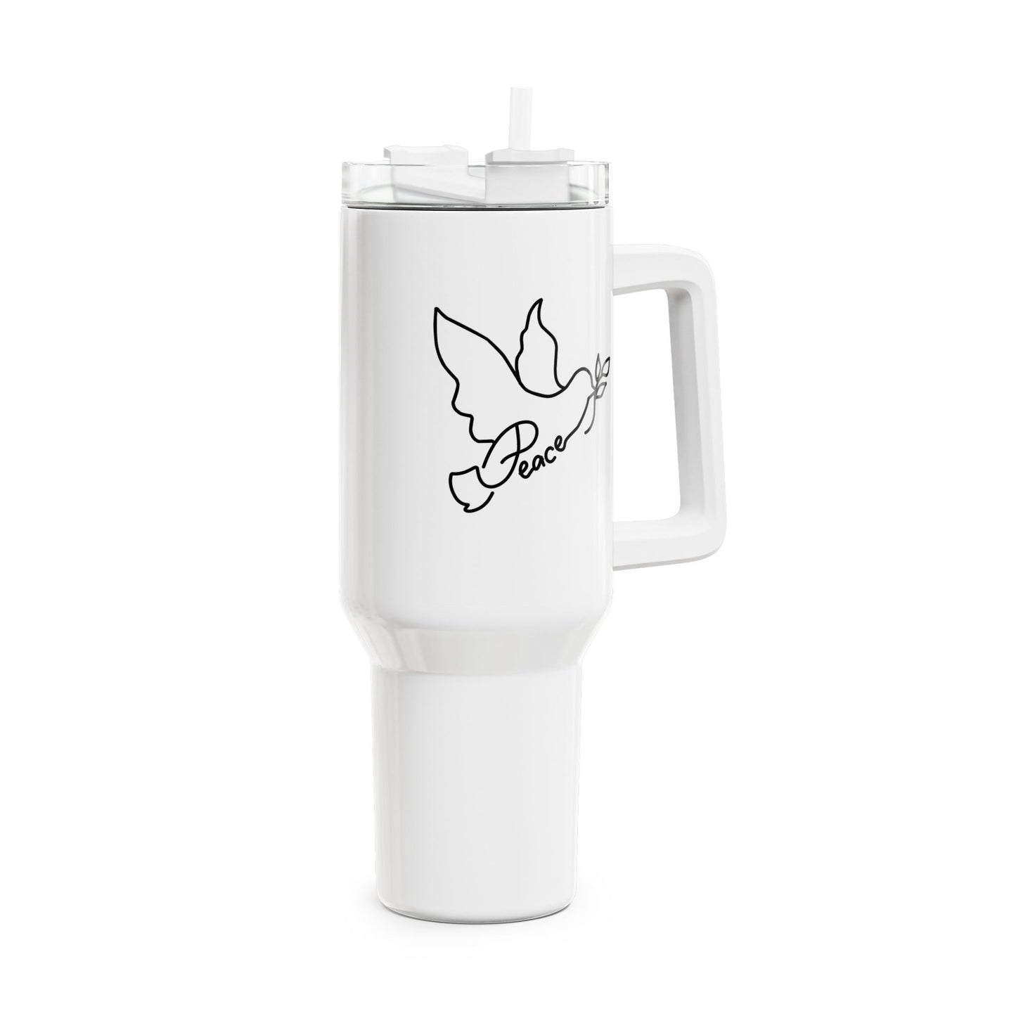 FRIEDENSTAUBE PEACE FRIEDENSZEICHEN • Tumbler mit Henkel & Strohhalm • XXL Reisebecher 1,2L