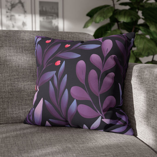BLÄTTER FLORAL LILA VIOLET • Deko Kissenbezug mit Reißverschluss Quadratisch Schwarz