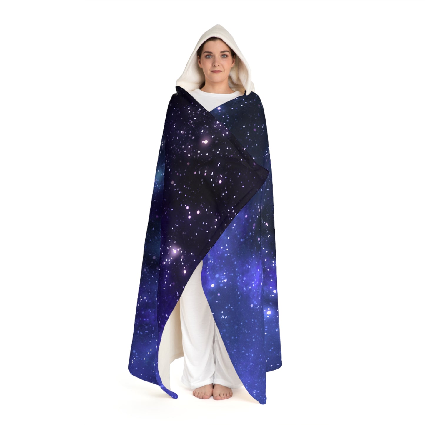 GALAXY STERNENHIMMEL DECKE • Kapuzen Kuscheldecke Dunkelblau • Wohndecke Sherpa 130cm x 180cm