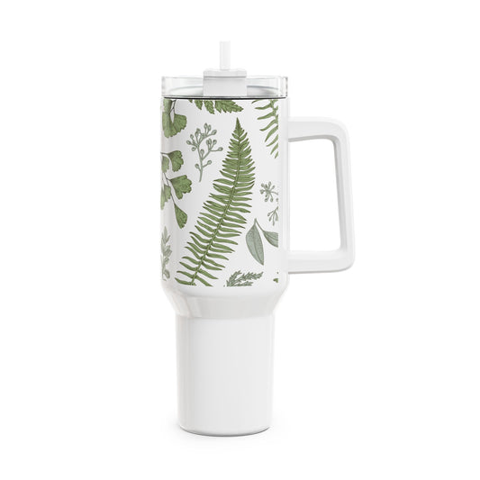 GRÜNE BLÄTTER FARN PFLANZENMOTIV • Tumbler mit Henkel & Strohhalm • XXL Reisebecher 1,2L