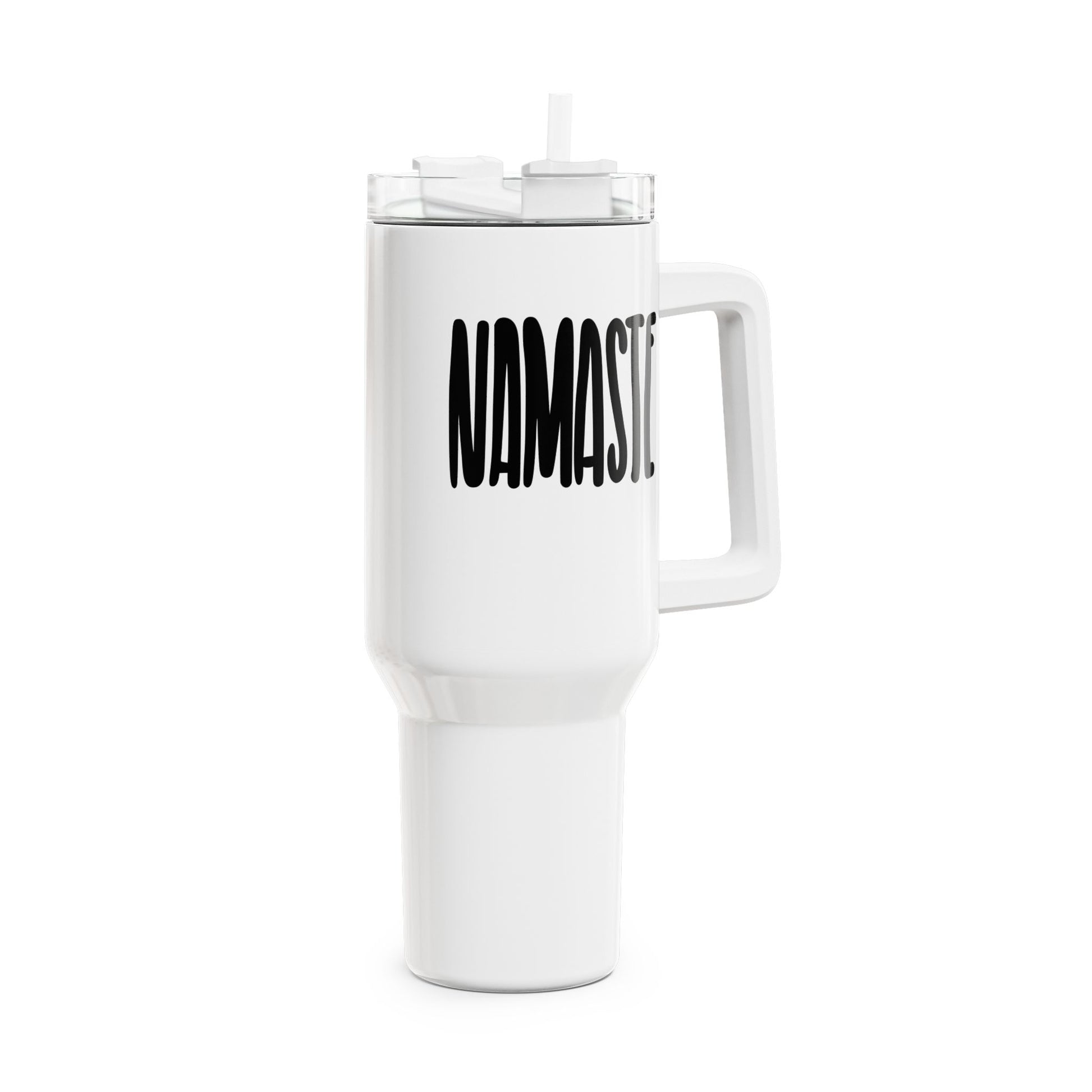 NAMASTE SPRUCH YOGA NIEDLICH • Tumbler mit Henkel & Strohhalm • XXL Reisebecher 1,2L - YOGA SANTA