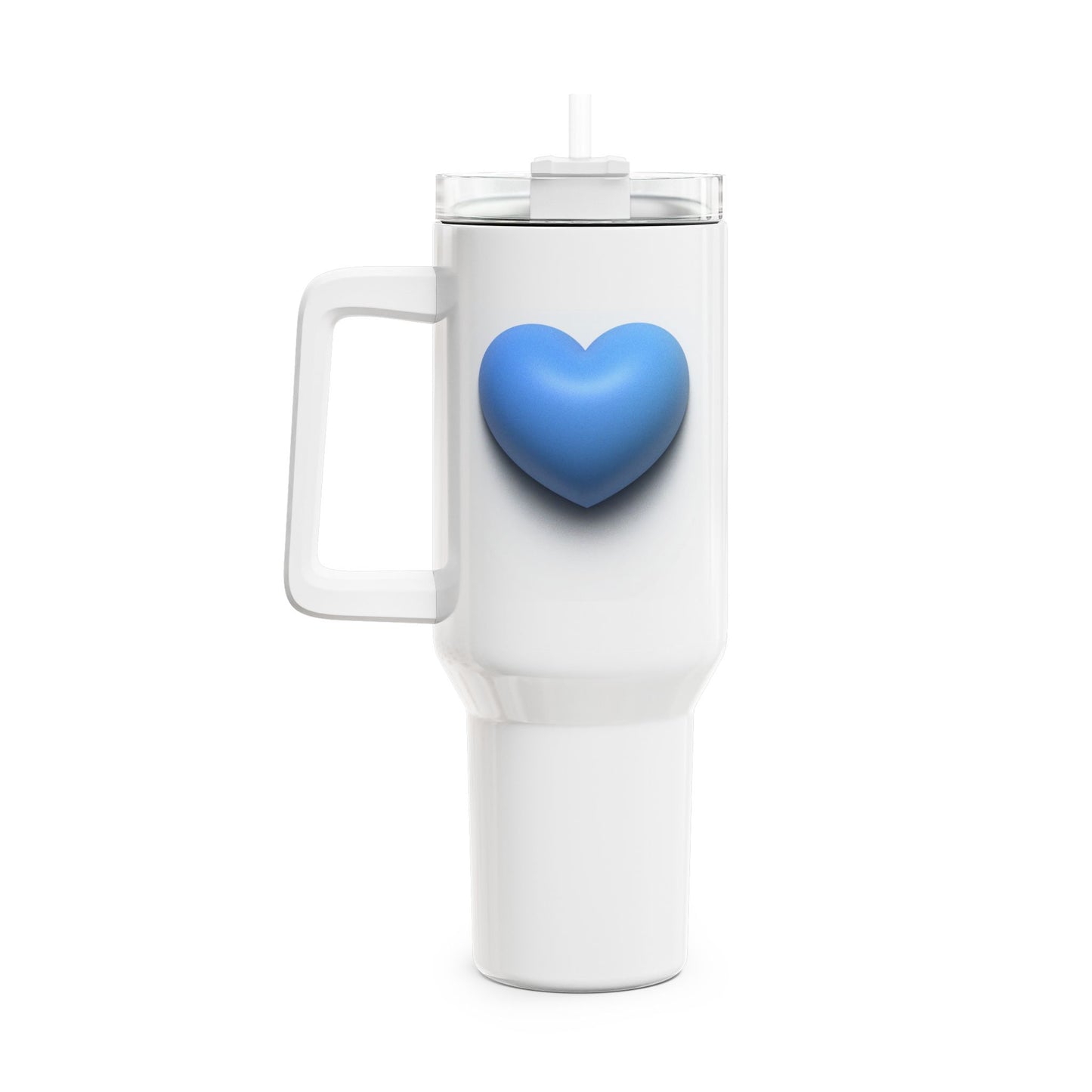 BLAUES HERZ 3D ILLUSION • Tumbler mit Henkel & Strohhalm • XXL Reisebecher 1,2L