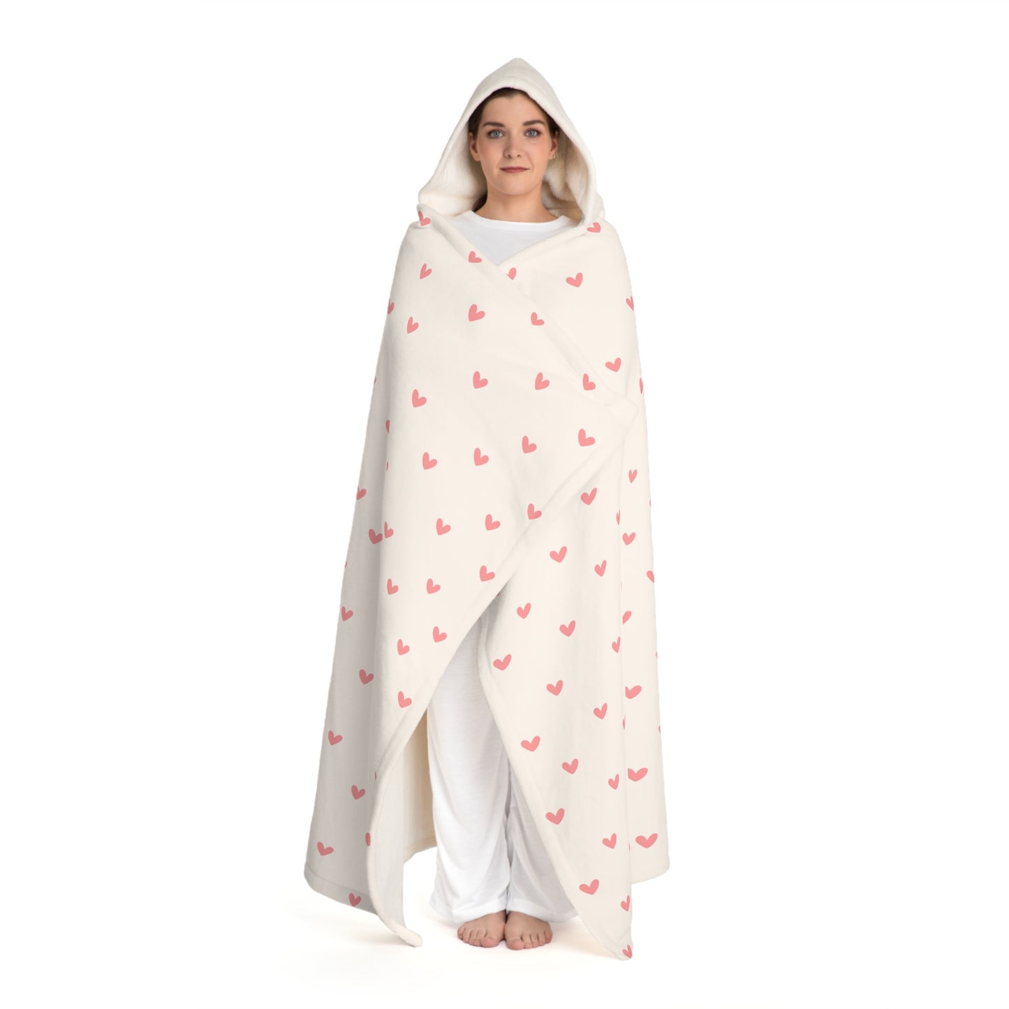 HEREN ROSA HERZCHEN ROT MUSTER LOVE • Kapuzen Kuscheldecke • Wohndecke Sherpa 130cm x 180cm