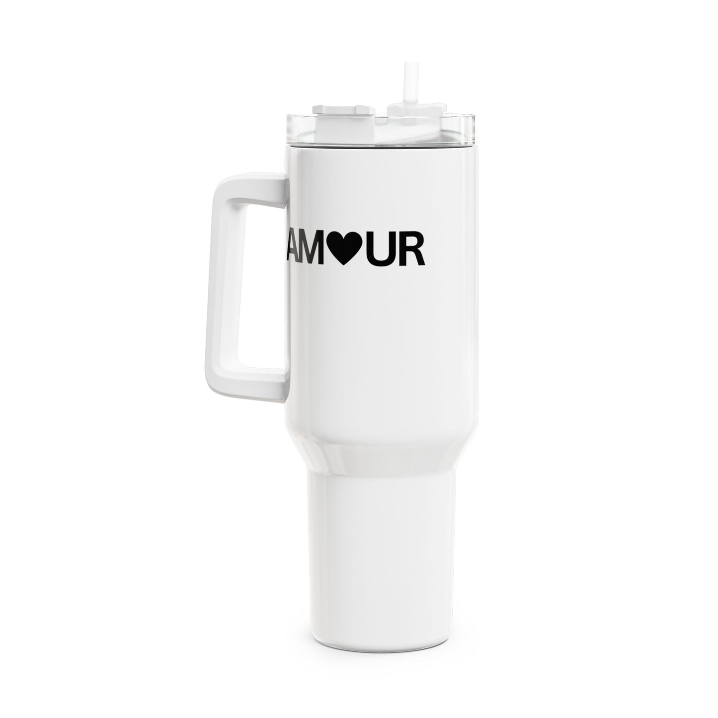 AMOUR HERZ - LIEBESBEWEIS LIEBESBOTSCHAFT • Tumbler mit Henkel & Strohhalm • XXL Reisebecher 1,2L