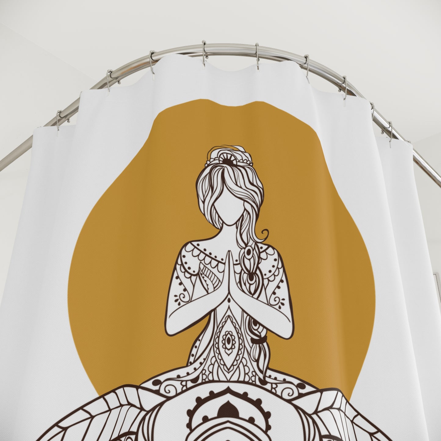 ELEFANT MANDALA FRAU SONNE • Hochwertiger, Schöner Duschvorhang 180x200 cm Weiss