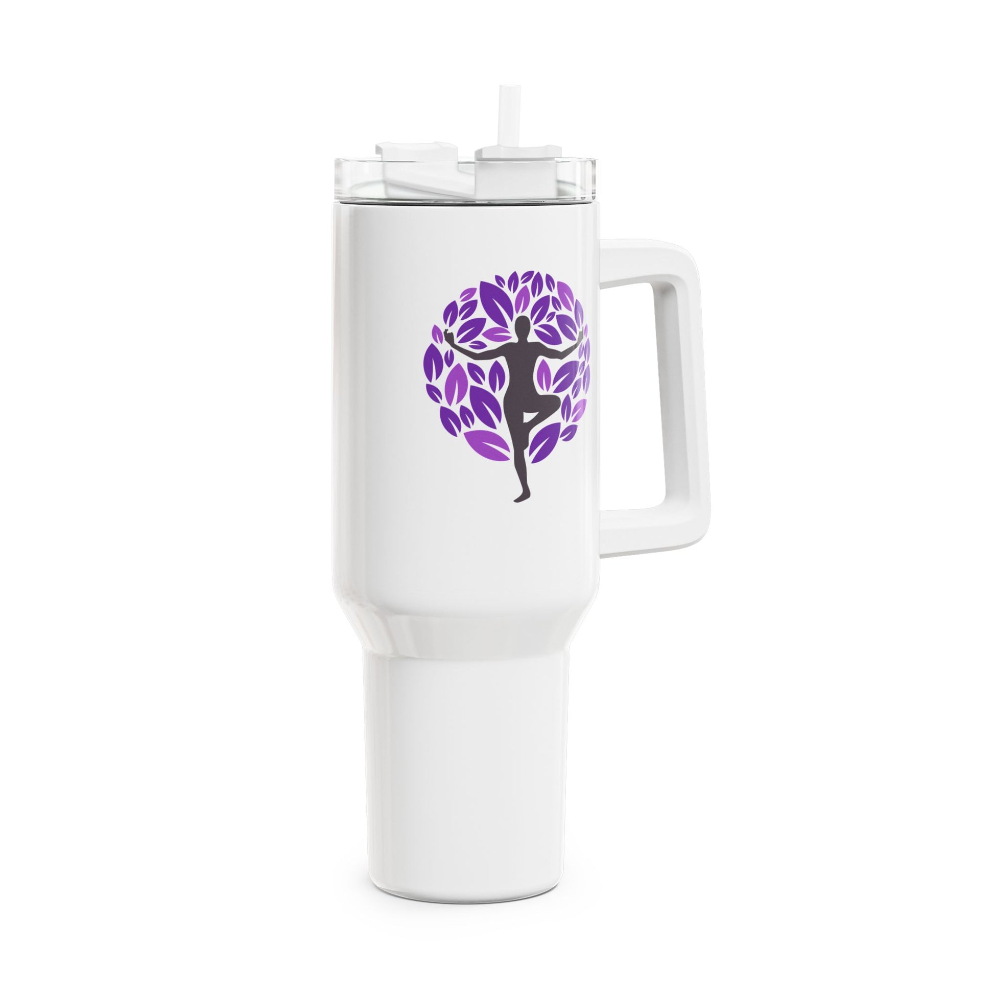 BAUM YOGA POSE LILA BLÄTTER MOND • Tumbler mit Henkel & Strohhalm • XXL Reisebecher 1,2L - YOGA SANTA