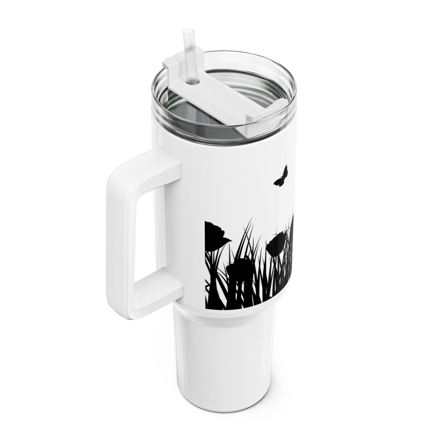 MOHNBLUMEN WIESE SCHMETTERLINGE • Tumbler mit Henkel & Strohhalm • XXL Reisebecher 1,2L