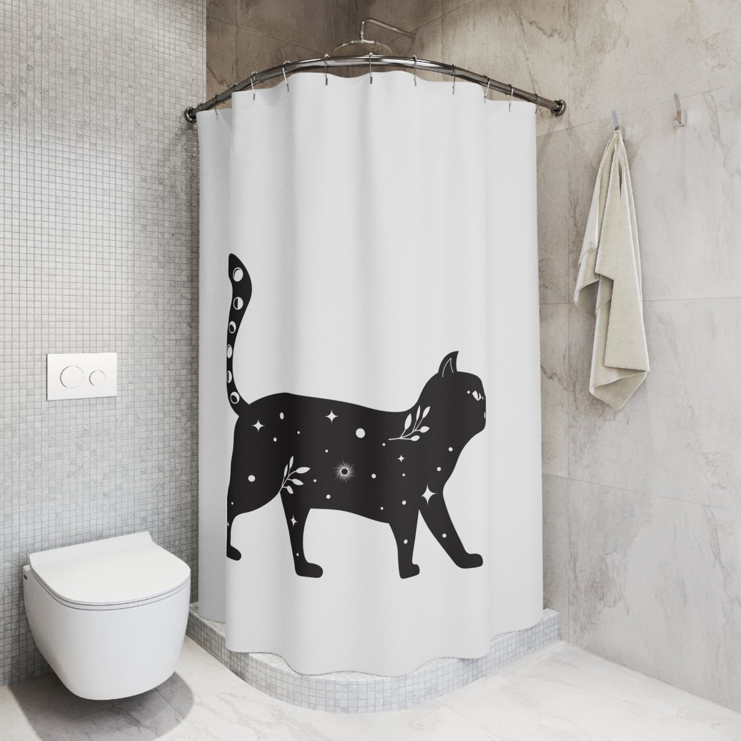 KATZE STERNEHIMMEL • Hochwertiger, Schöner Duschvorhang 180x200 cm Weiss