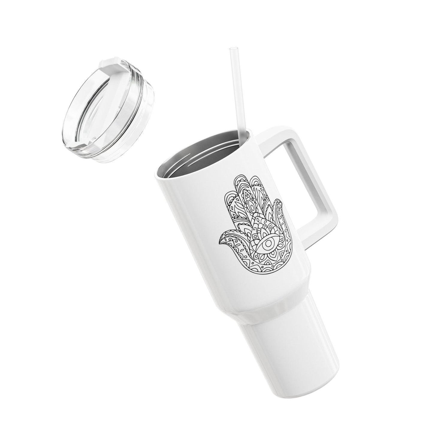 FATIMAS HAND ZEICHNUNG • Tumbler mit Henkel & Strohhalm • XXL Reisebecher 1,2L