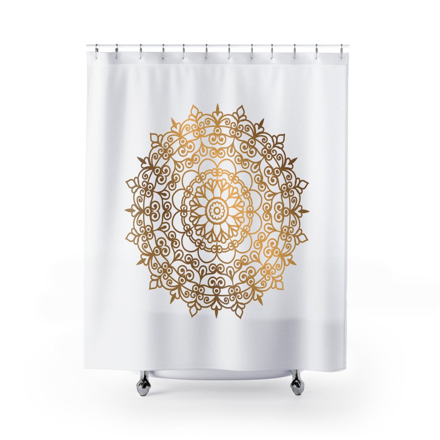 MANDALA GOLDOPTIK • Hochwertiger, Schöner Duschvorhang 180x200 cm Weiss