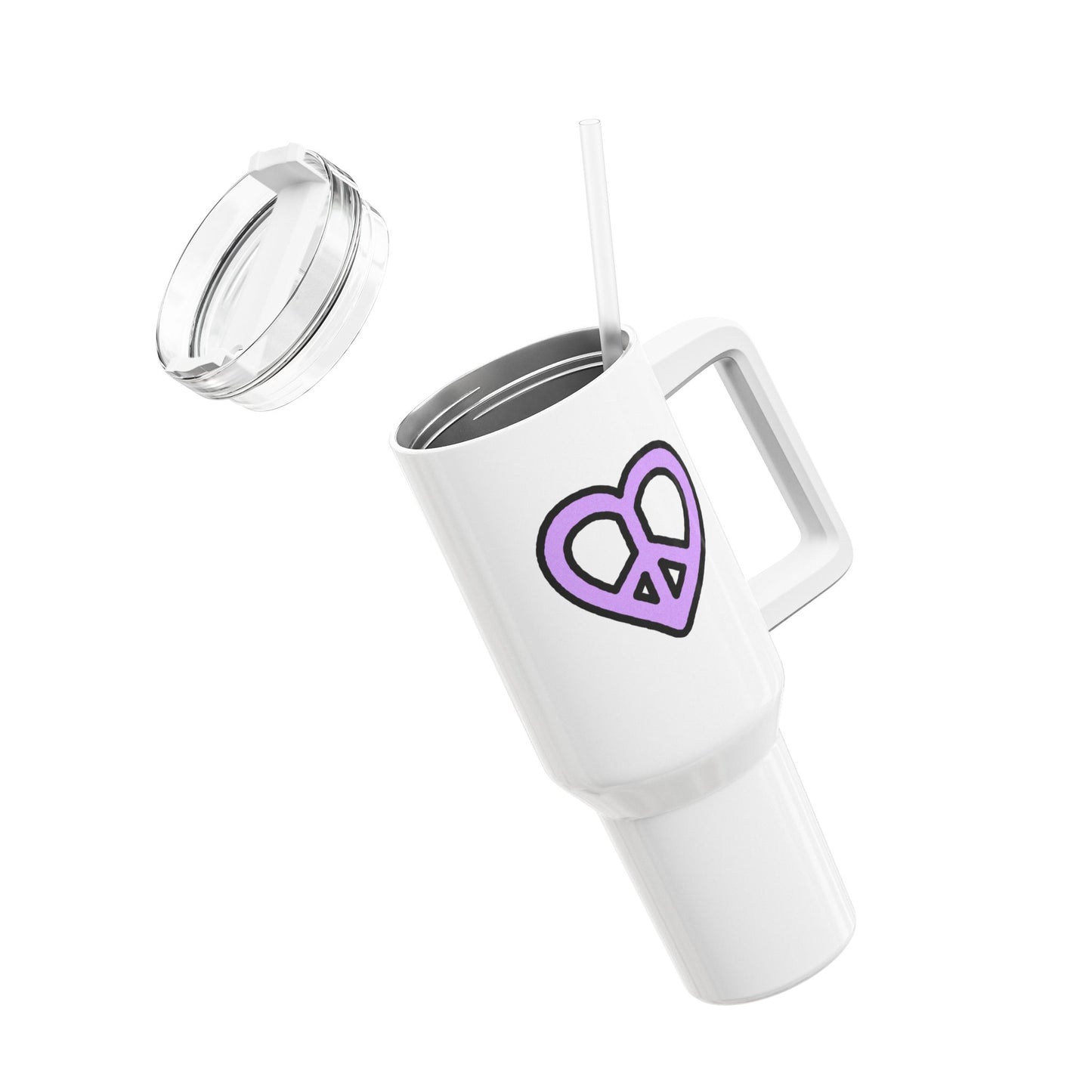 PEACE ZEICHEN HERZ FRIEDENSBOTSCHAFT • Hippie Liebesbeweis Geschenk, LOVE • Tumbler mit Henkel & Strohhalm • XXL Reisebecher 1,2L