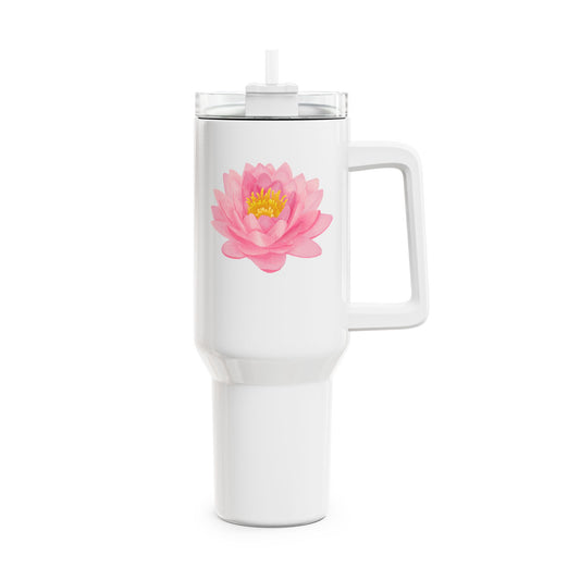 LOTUSBLÜTE AQUARELL ZEICHNUNG ROSA PINK • Tumbler mit Henkel & Strohhalm • XXL Reisebecher 1,2L