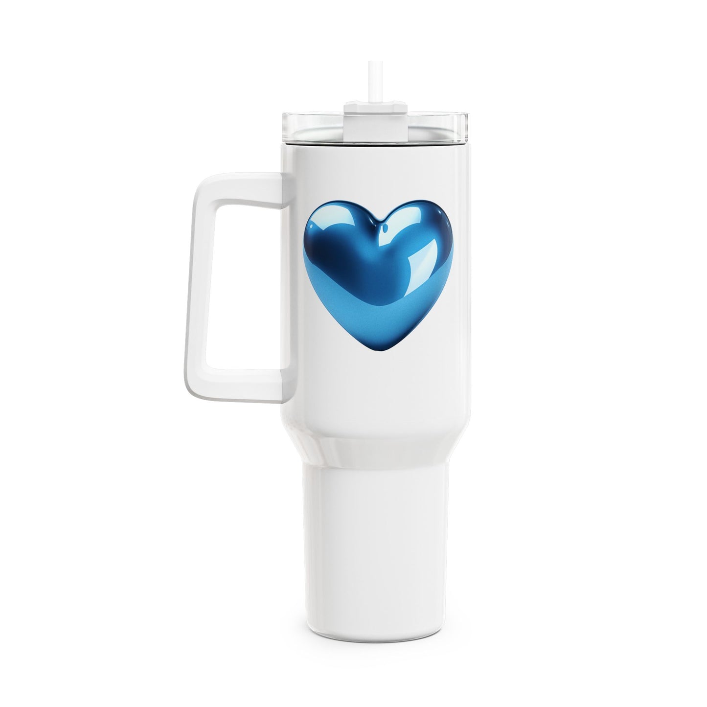 BLAUES HERZ GLÄNZEN 3D ILLUSION • Tumbler mit Henkel & Strohhalm • XXL Reisebecher 1,2L