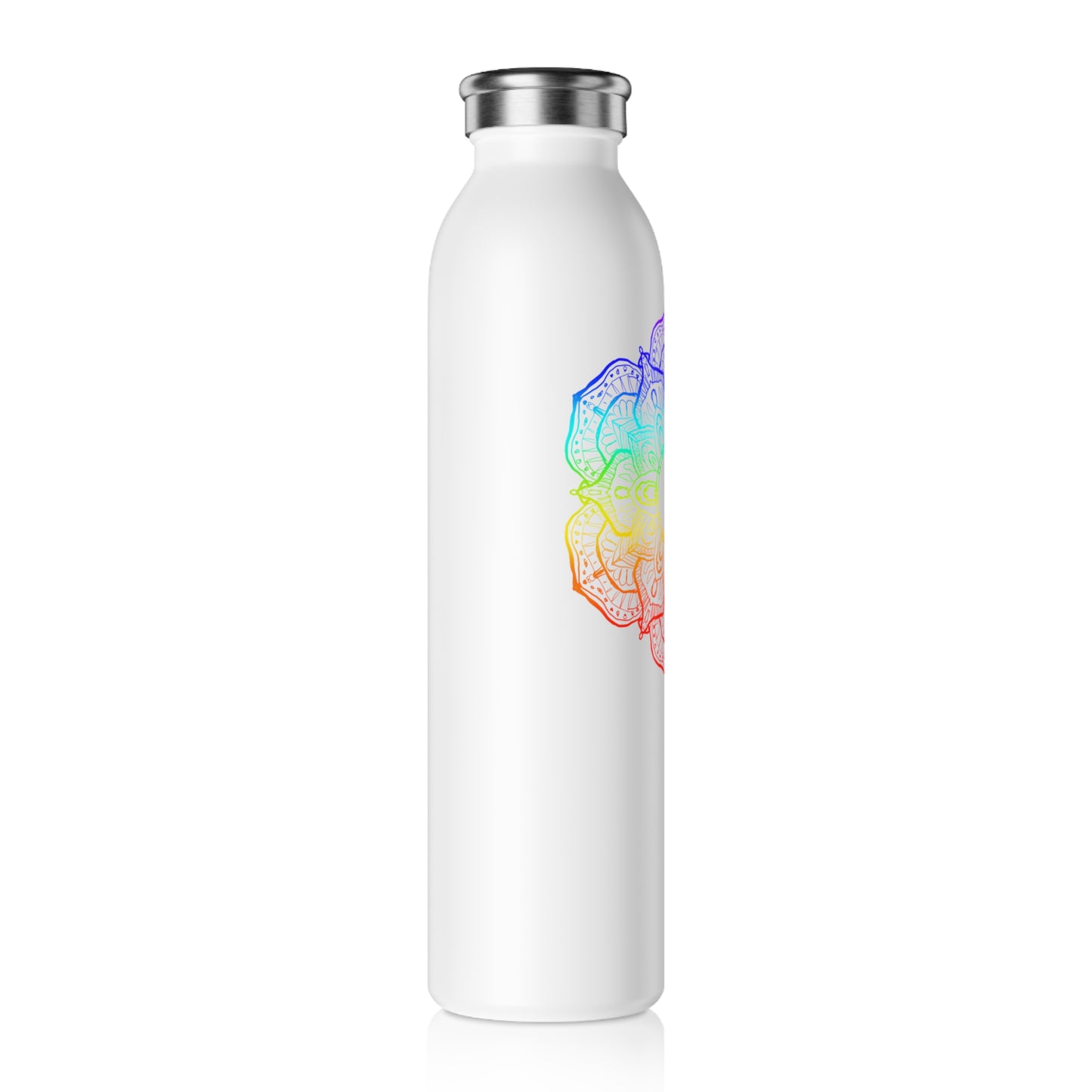 MANDALA BLUME REGENBOGEN • Edelstahl Thermosflasche SLIM • 600 ml