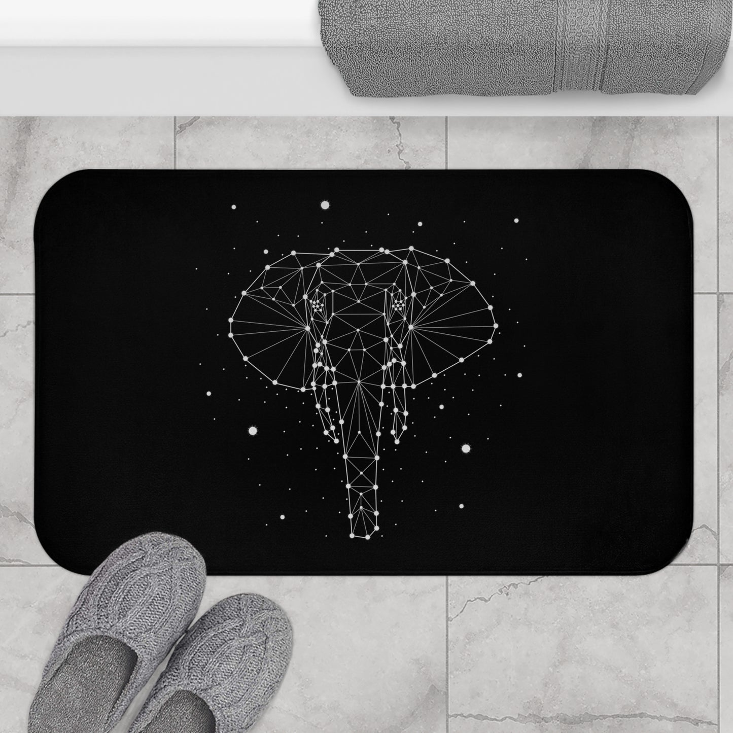ELEFANT IM STERNENHIMMEL • Badvorleger Weiss / Fussmatte / Badteppich EXTRA Weich • 43 x 61 cm & 53 x 86 cm