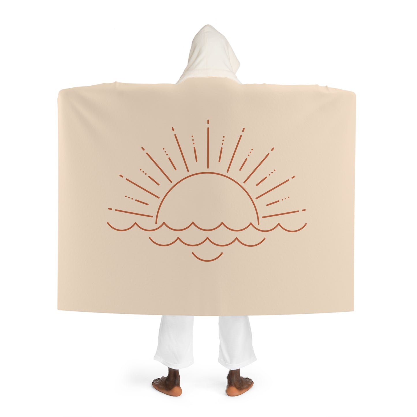 MEERESMOTIV SONNEAUFGANG Sonnenuntergang • Kapuzen Kuscheldecke Beige Creme • Wohndecke Sherpa 130cm x 180cm