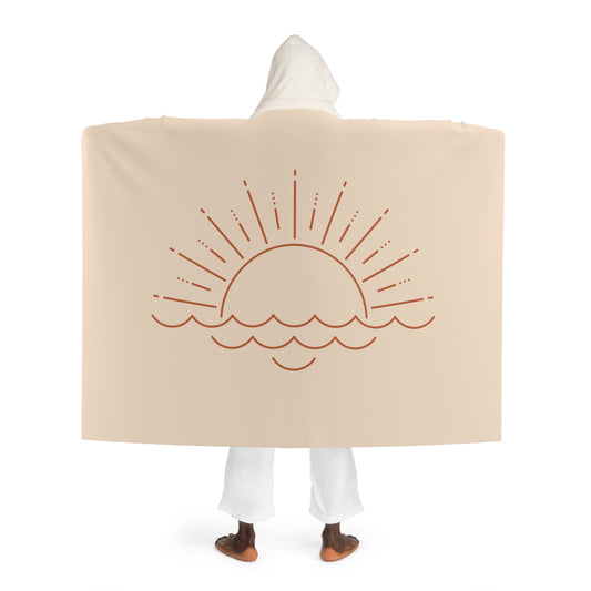 MEERESMOTIV SONNEAUFGANG Sonnenuntergang • Kapuzen Kuscheldecke Beige Creme • Wohndecke Sherpa 130cm x 180cm