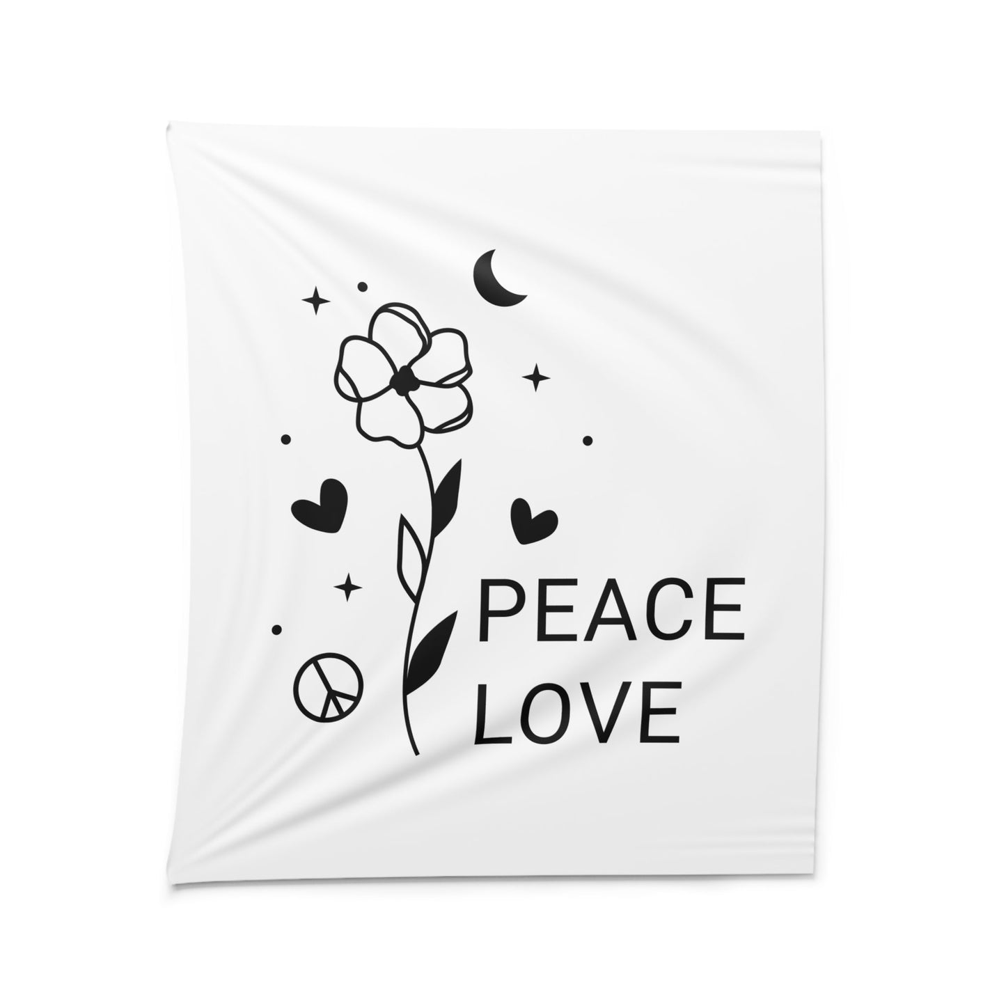 PEACE LOVE BLUME • Wandtuch • Wandttepich Schwarz Weiß • Wanddekor in v. Größen bis XXL