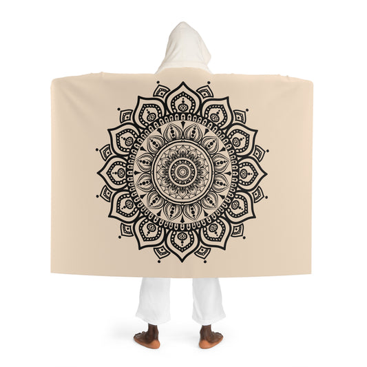 MANDALA BLUME • Kapuzen Kuscheldecke Beige Creme • Wohndecke Sherpa 130cm x 180cm
