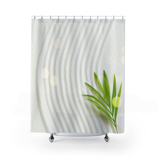 GRÜNE BLÄTTER IM ZEN GARTEN • Hochwertiger, Schöner Duschvorhang 180x200 cm Weiss