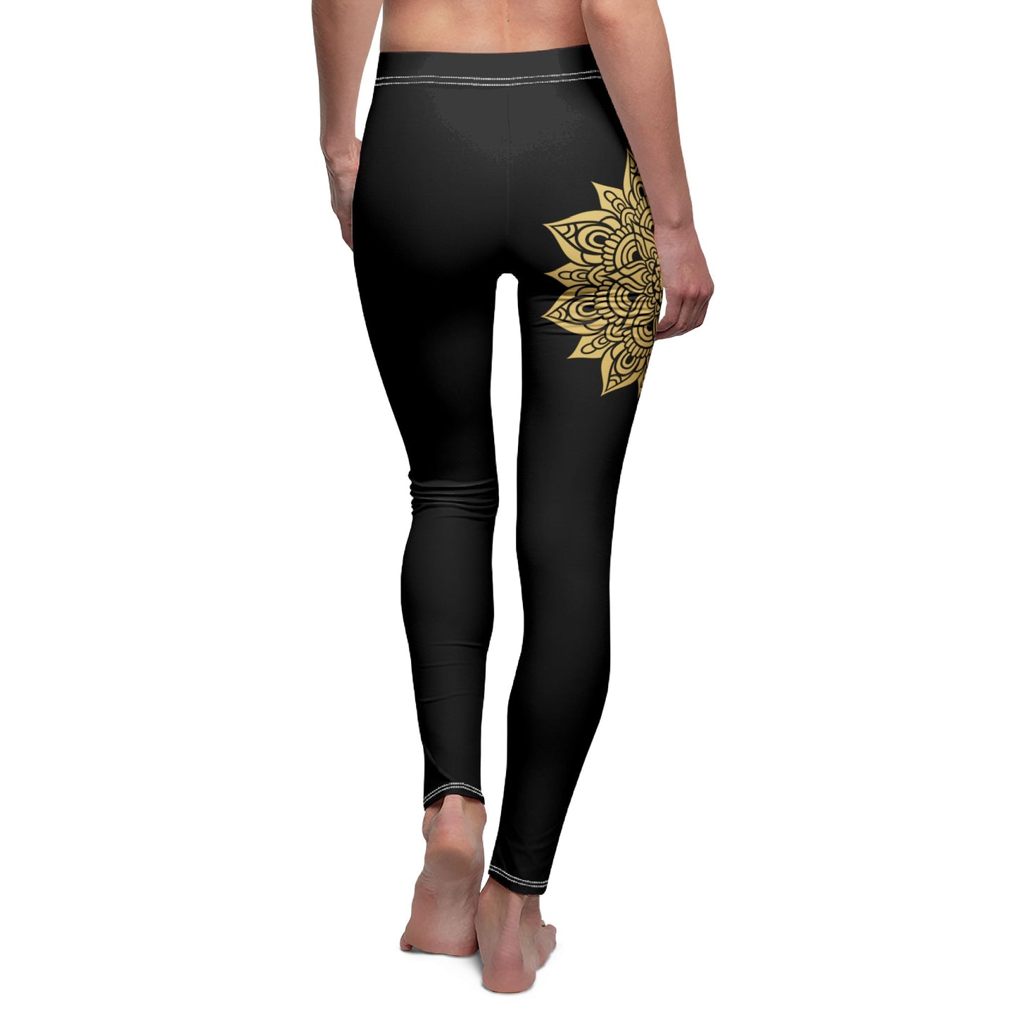 MANDALA BLUME GOLDGELB - Boho Style - Hippie Schwarze Damen Leggins • Beste Leggings für Sport & Alltag