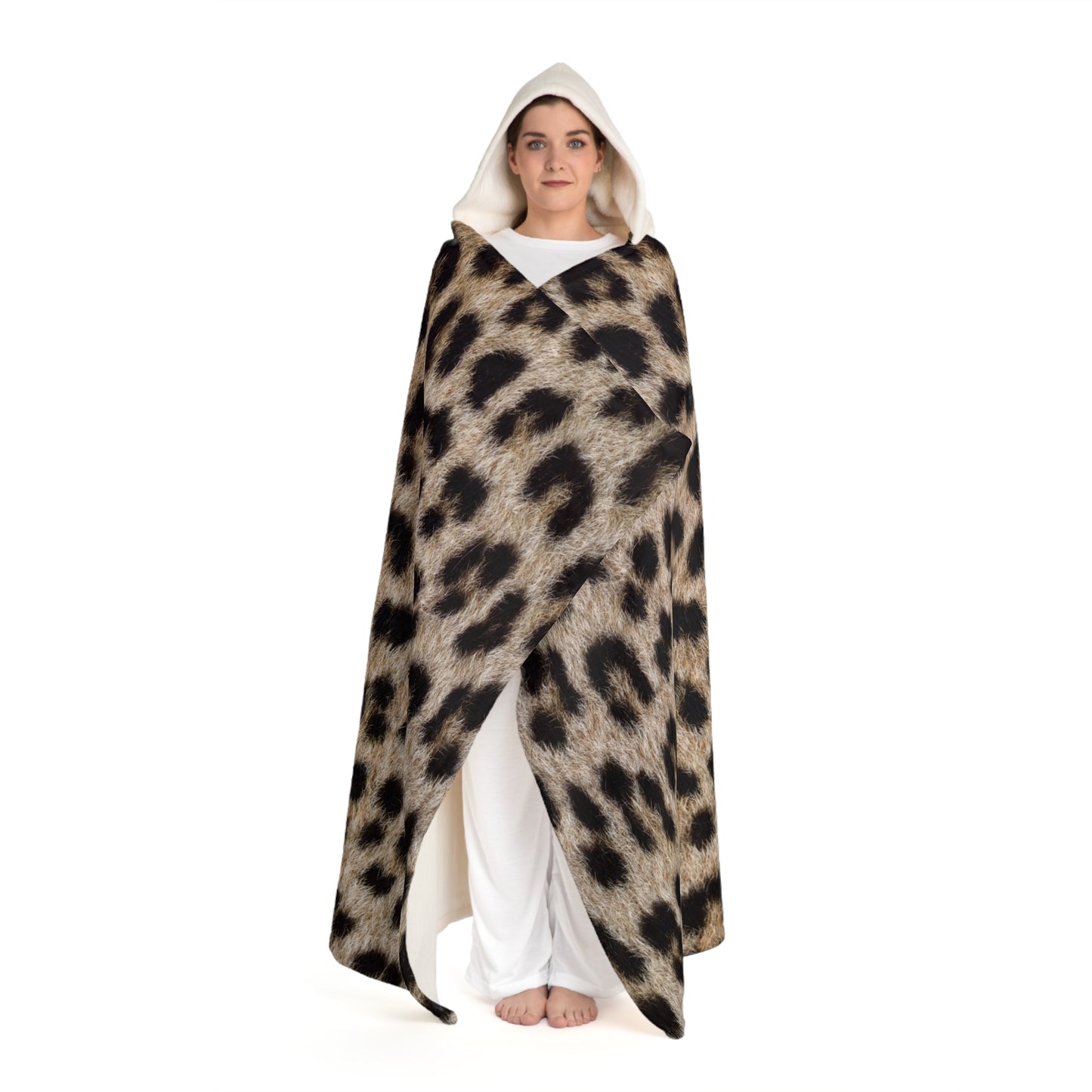 LEOPARDEN FELL ANIMAL PRINT LEO TIGER • Kapuzen Kuscheldecke • Wohndecke Sherpa 130cm x 180cm