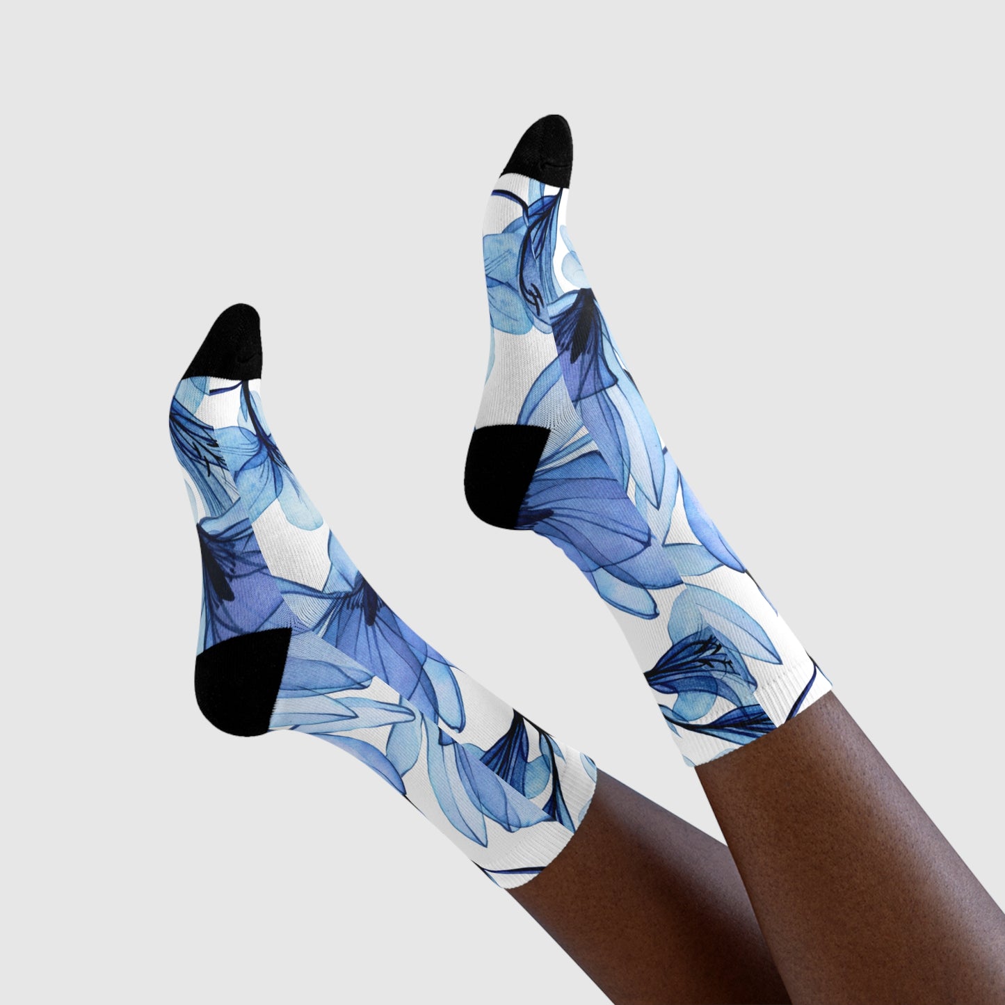 BLUMENMUSTER FLORAL AUßERGEWÖHNLICH • HAPPY SOCKS Crew Socken Blau Weiß mit Motiv