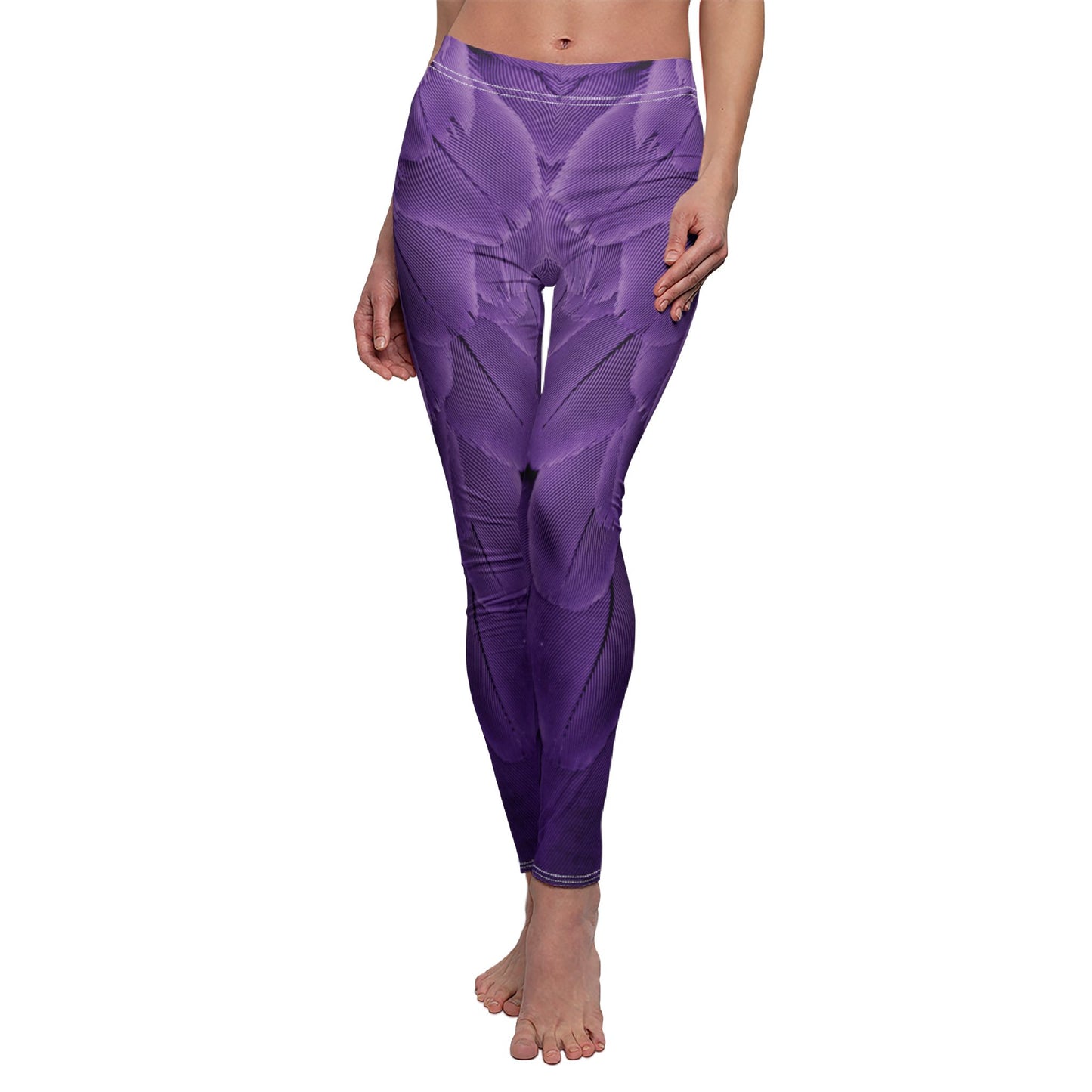 LILA VOGELFEDERN ANIMAL PRINT • Extravagant Außergewöhnlich • Damen Leggins Bunt • Beste Leggings für Sport & Freizeit