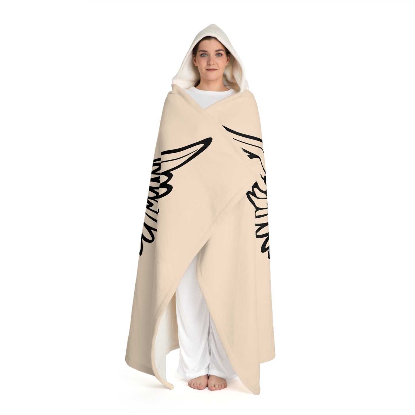 Flügel SchutzengelENGELSFLÜGEL FEDERFLÜGEL • Kapuzen Kuscheldecke Beige CremeWeiß • Wohndecke Sherpa 130cm x 180cm