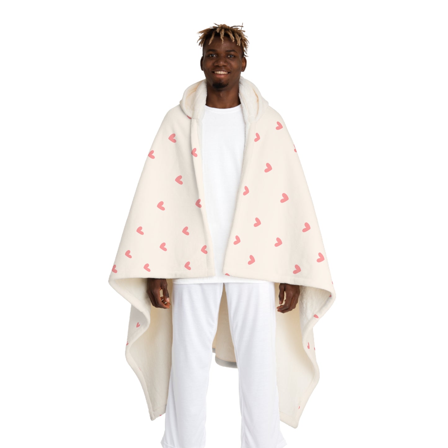 HEREN ROSA HERZCHEN ROT MUSTER LOVE • Kapuzen Kuscheldecke • Wohndecke Sherpa 130cm x 180cm