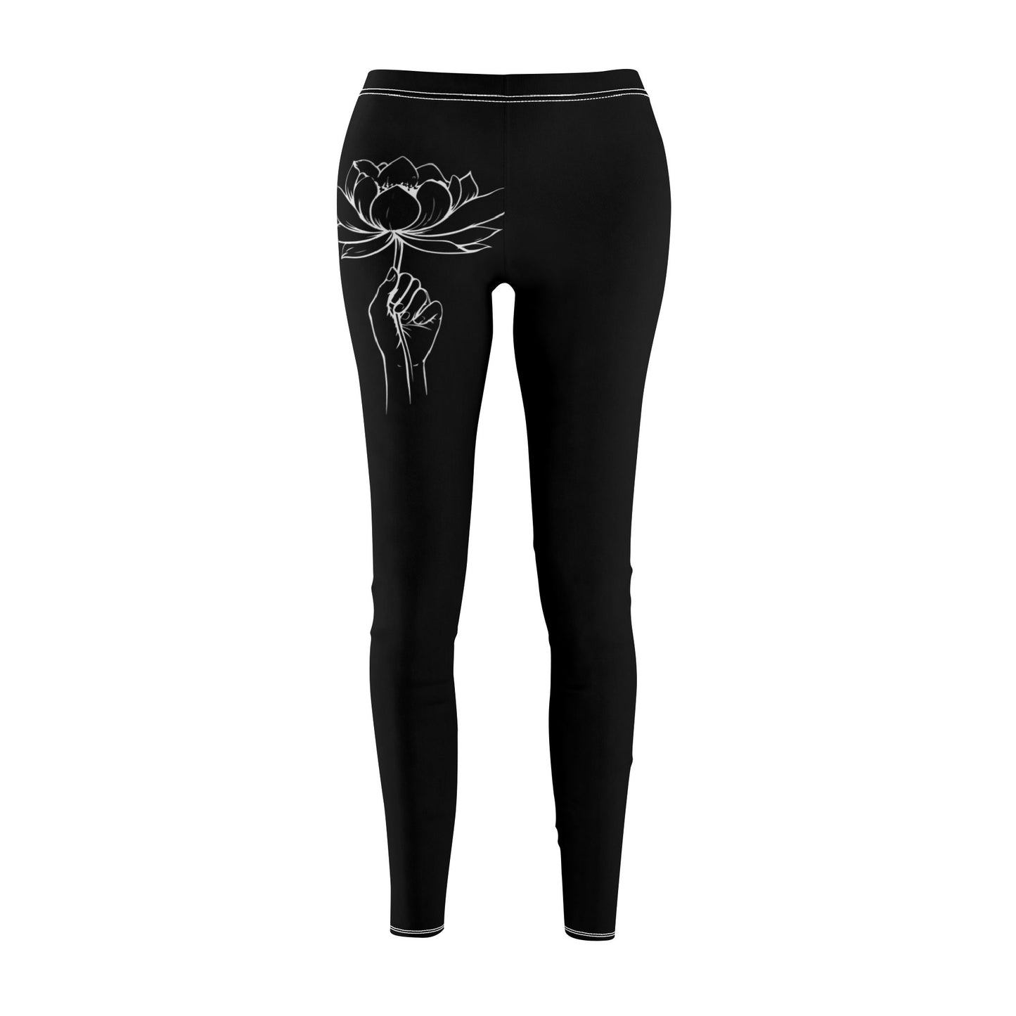 HAND MIT LOTUSBLÜTE LOTUSBLUMEN Zeichnung Blumenprint Blumenmotiv • Damen Leggins Schwarz • Beste Leggings für Sport & Freizeit